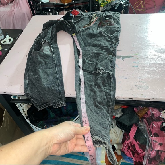 Punk’s Not Dead Grunge Jeans with Chains Embellished Patches Handmade Crust Goth - Picture 6 of 12